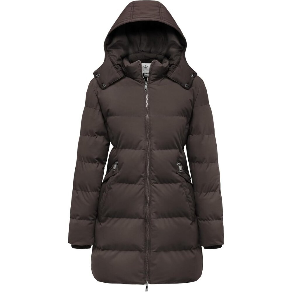 Women's Coffee Warm Parka Coat Winter Puffer Jacket With Removable Hood